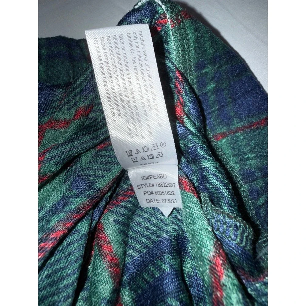 Tommy Bahama Mens Pajama Bottoms Navy Green Plaid Fleece Sleep Pants TB82298T L